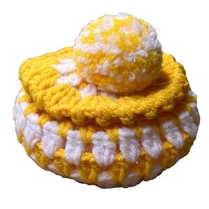 Vintage Yellow and White Crochet Trinket Box, Round